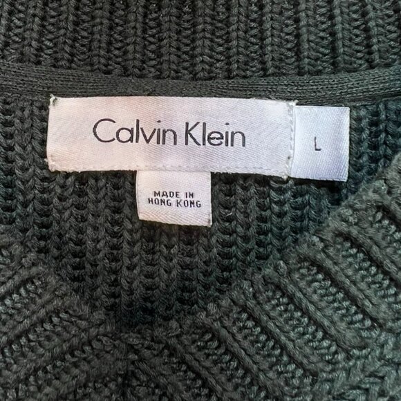 Calvin Klein Mens V-Neck Sweater Large Green Ribbed Knit Pullover Cozy Casual - Picture 2 of 9